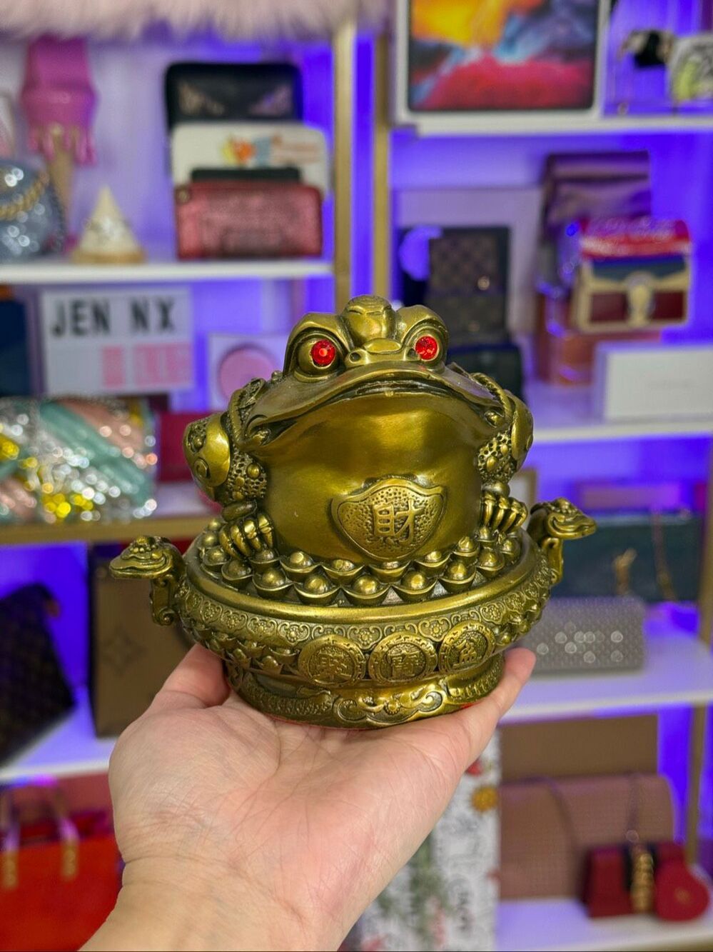 7'' brass home feng shui treasure cornucopia wealth fortune Jin Chan toad statue